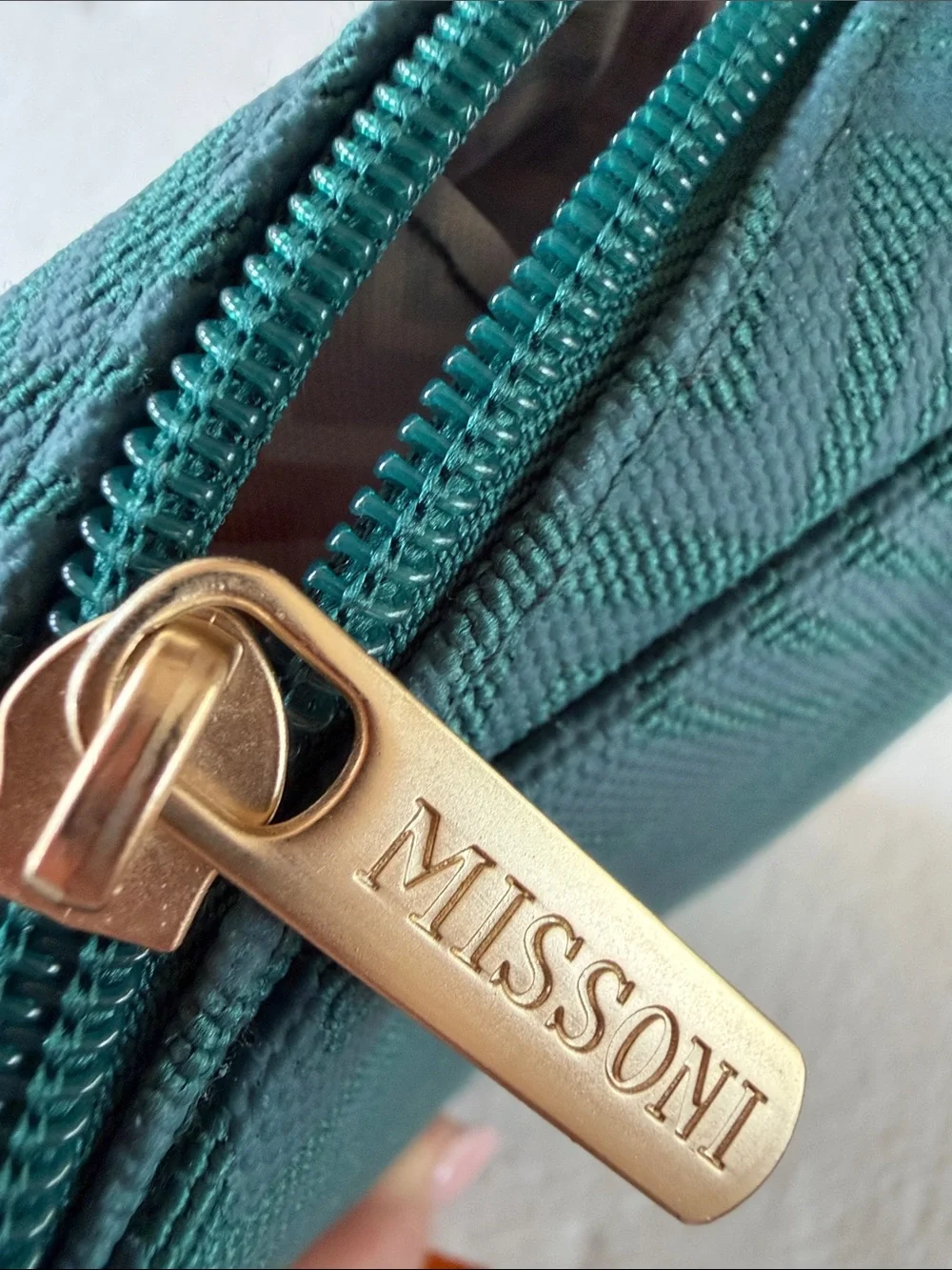 Missoni Teal Chevron Logo Cosmetic Case with Gold Accent